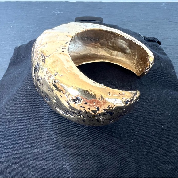 SAINT LAURENT Gold w Black Hammered Finish With Antique Look Cuff Bracelet NWOT - Picture 10 of 16